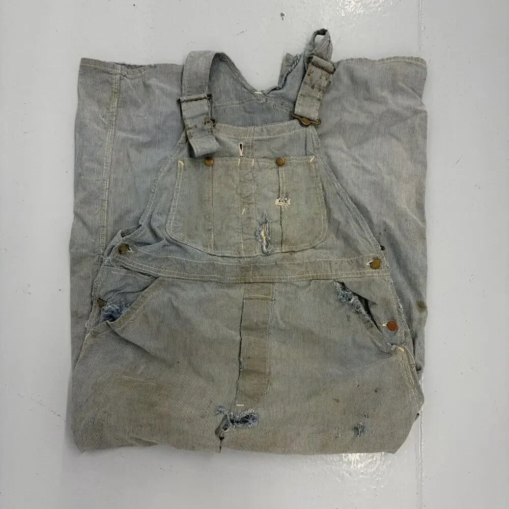 Vintage 50s Lee Long L Hickory Stripe Union Overalls 36x29